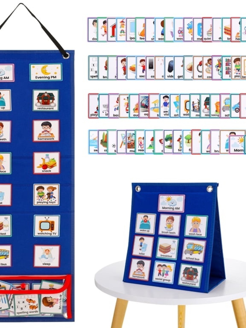 Visual Routine Chart for Kids - Blue Daily Schedule Pocket Chart